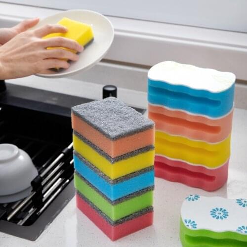 Kitchen Dish Washing Sponge Block Scouring Pad Sponge Cleaning Block Double-Sided Strong Decontamination Wash Pot Wipe