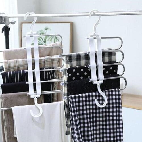 Stainless Steel Multifunctional Rack Clothes Folding Magical Household Wardrobe Retractable Cloth Storage Rack Multilayer Hanger