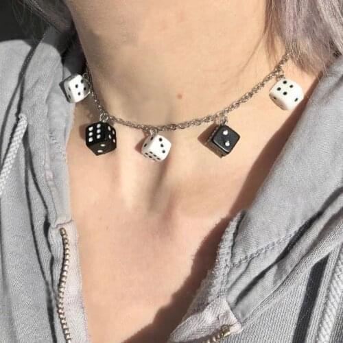 Fashion Exaggerate Design Black White Dice Pendant Necklaces For Women 2020 Trendy Geometric Statement Chokers Necklace Jewelry