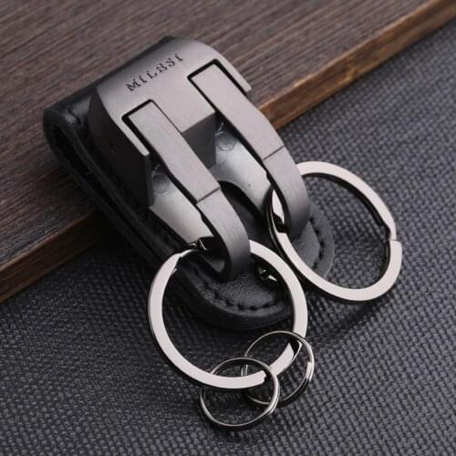 Milesi Brand Men KeyChain Belt Clip Pull Auto Lock Key Chain Double Ring Men Car Key Holder Novelty Trinket Genuine Leather gift
