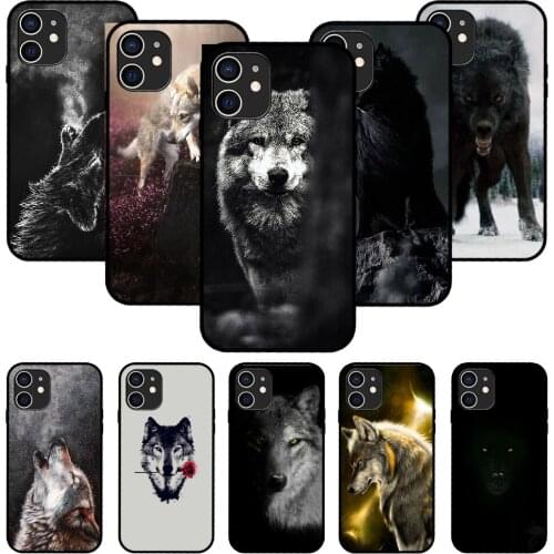 For iPhone 11 12 8 Plus Mini Pro X XR XS Max 4 5 7 6 6S 8 SE Phone Case Black Cover Hoesjes Soft Waterproof Animal Wolf