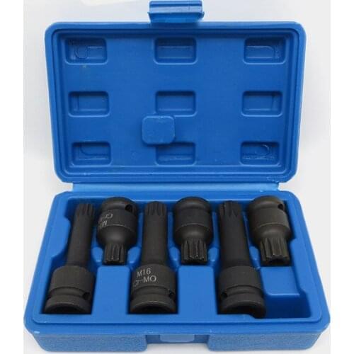6 Piece 1/2" Drive Impact Spline Bit Socket Tool Set M14 M16 M18 78mm & 45mm Long For V-W Tran-sporter Sha-ran Go-lf