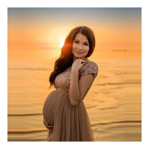 2021 New Arrival Sequins Maternity Dresses Short Sleeves Soft Tulle O Neck Custom Made Plus Size Pregnancy Gowns