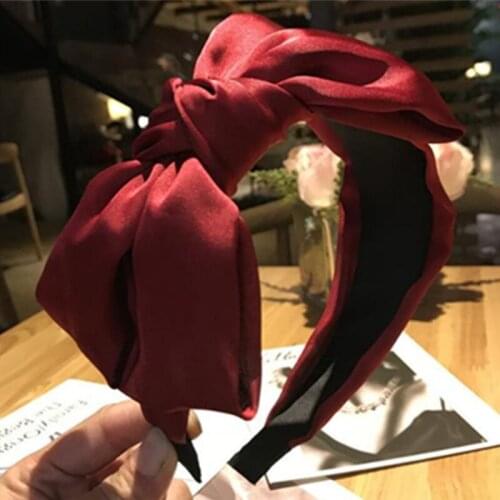 Super Big Side Bow Headband Women Solid Satin Bowknot Headband Women Spring/Summer Hair Ornament Bow Hairband Adults Head Band