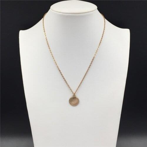 Casual Gold Color Plating Hammered Round Disc Pendant Necklace For Women Girl Daily Cute Chic Bohemia Vintage Fashion Jewelry