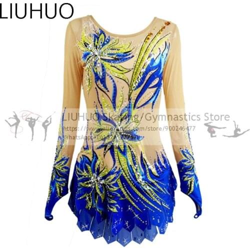 LIUHUO Ice Figure skating dress Blue Spandex toddler Girls underwear Competition Rhythmic Gymnastics Leotards Wholesale for Team