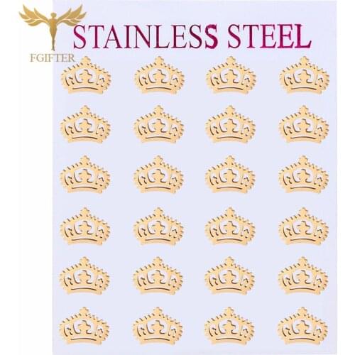 Retro Luxury Gold Crown Earrings Hollow Crown Cross Design Earring for Women Ear Studs Christmas Gift