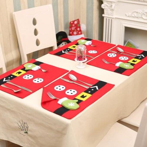 Christmas Decoration Xmas Dinner Table Mats Cutlery Bag Sets New Year Santa Claus Gift Socks Decor LX8614
