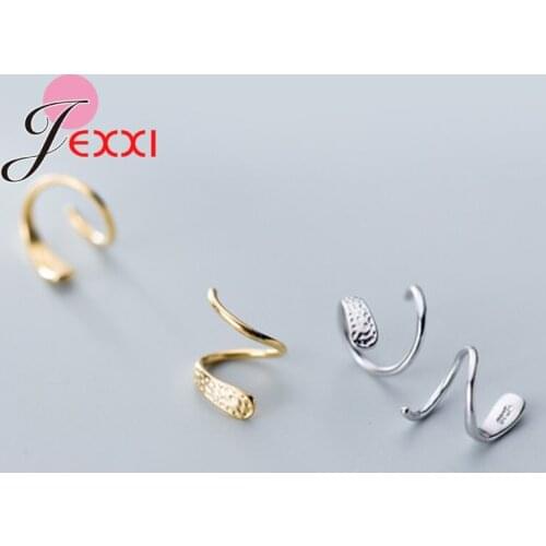 Simple Trendy Genuine 925 Sterling Silver Jewelry Minimalist Spiral Snakelike Ear Bones Ear Buckle Stud Earrings for Women