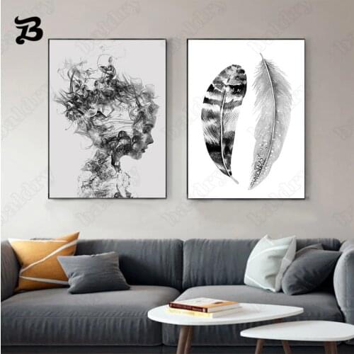 Nordic Black Abstract Posters Scandinavian Wall Pictures Feather Canvas Painting Abstract Posters Prints for Living Room Decor