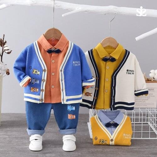 Spring Baby Children Clothes Suit Boys Girls Causal Coat T Shirt Pants 3Pcs/Set Kids Toddler Fashion Cotton Tracksuits 0-4 Years