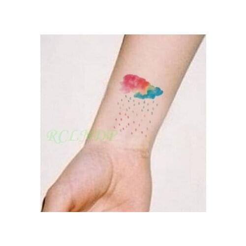 Waterproof Temporary Tattoo colorful cloud raining peony flower tatto stickers flash tatoo fake tattoos for girl women lady