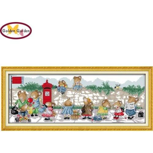 GG The Mice Waiting for the Bus Cross Stitch Joy Sunday 11CT 14CT Handcraft Embroidery Sets Cross Stitch Kits for Home Decor