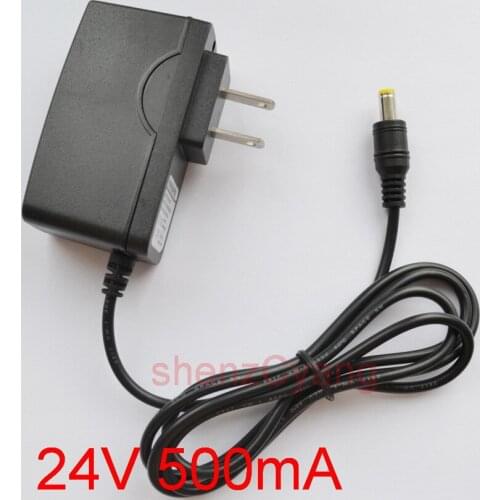 100PCS 24V 500mA High quality, IC program AC 100V-240V Converter Adapter DC 0.5A Power Supply US Plug DC plug 5.5mmx2.1-2.5mm