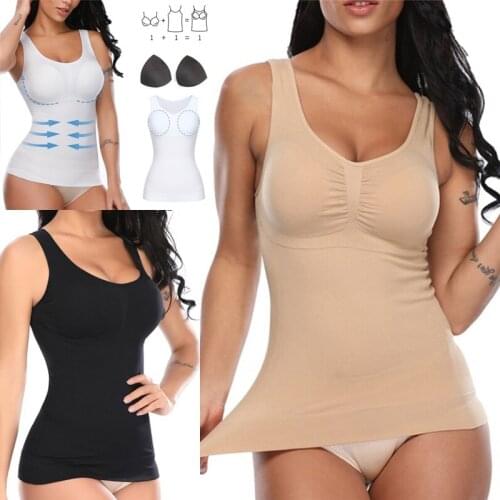 Women Shaper Slim Up Lift Plus Size Bra Cami Tank Top Body Shaper Removable Shaper Underwear Slimming Vest Corset Shapewear