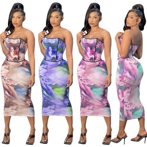 Sexy Lady Vintage Angel Womens Tracksuit Midi Skirts SetStrapless Croset Tops Matching Two 2 Piece Active Sweatsuit