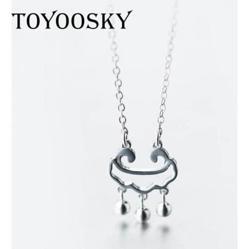 TOYOOSKY S925 Silver Long Life Lock Pendant Necklace Female Bell Tassel Necklace Fashion Short Wholesale Clavicle Chain Jewelry