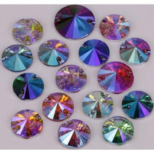 100pcs/Lot, 10mm, 12mm, 14mm, 16mm, 18mm Colors AB Flat Back Rivoli Round Resin Sew On Stones