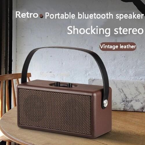 16W Retro Wood Portable Bluetooth Speaker High-Power Wireless Soundbar with Handle Stereo Hifi Boombox Music Center for Phone PC