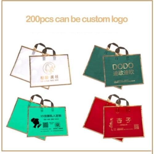 200pcs/lot Custom Logo Gold Frame Frosted Plastic Bag Clothing Shopping Bag Plastic Portable Gift Bag Including Print logo Fee