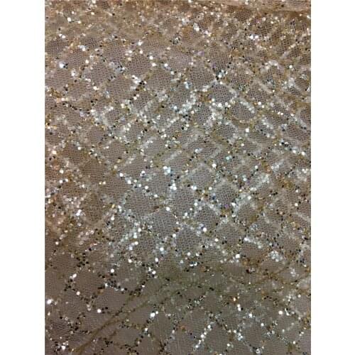 2017 New design african gold glitter lace fabric glitter sequins French tulle lace fabric with sequins For Wedding