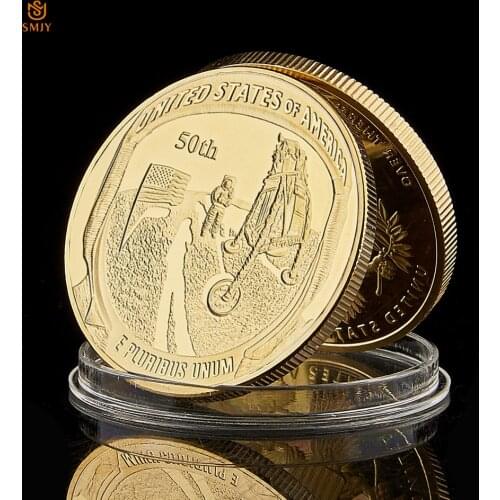 US Mercury Gemini Apollo 11 50th Anniversary Commemorative Coin E PLURIBUS UNUM Free Gold/Silver Collectible Coin Exquisite Gift