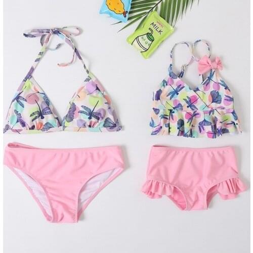 2021 Parent-child Swimwear Child Girls Two-Piece Swimsuit Mother Daughter Bikini Sets Female Halter Beachwear Baby Bathing Suits