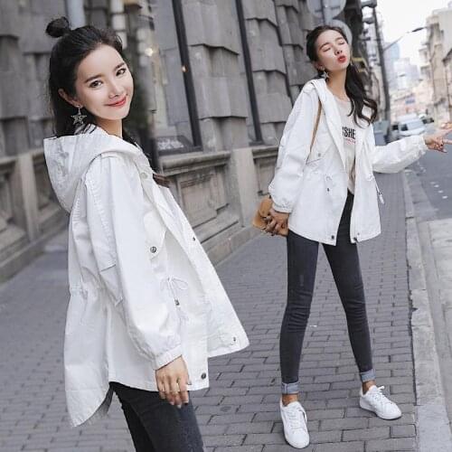2021 New Autumn Womens Jacket Long Sleeve Casual Hooded Jackets Female Windbreaker Loose Basic Coat Outwear Plus Size C-27