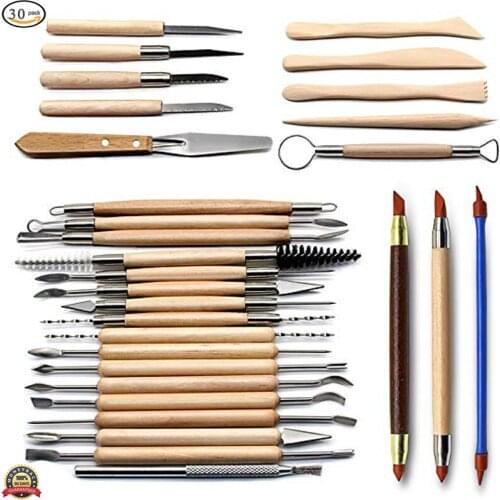 30 Clay Sculpting Tool Wooden Handle Pottery Carving Tool Set Arts Crafts Pottery Tools Sculpting Carving Tool Set Modeling Clay