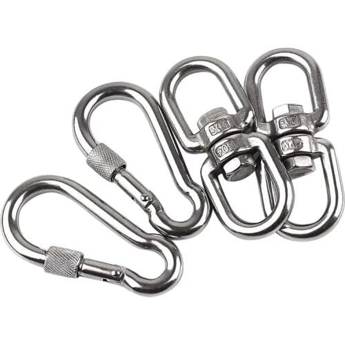 4Pcs/2Set M8 304 Stainless Steel Swivel Ring Tree Swing Hook Hammock Chair Hanging Kit Rotating Device Indoor Outdoor