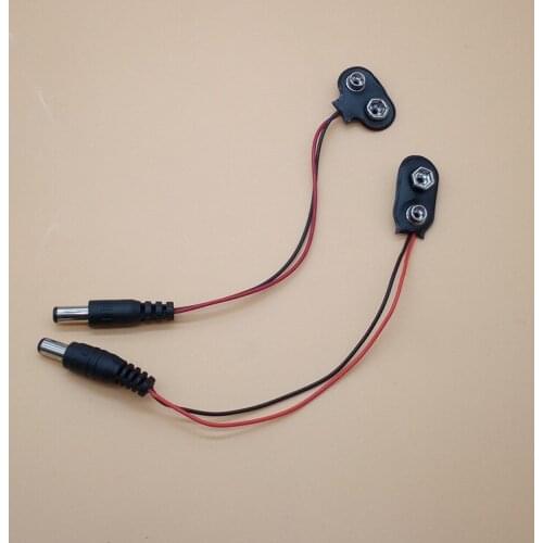 5pcs 9V Battery Snap Connector clip Lead Wires holder Cable With DC plug 5.5 x 2.1mm Power connector Jack Socket Adapter