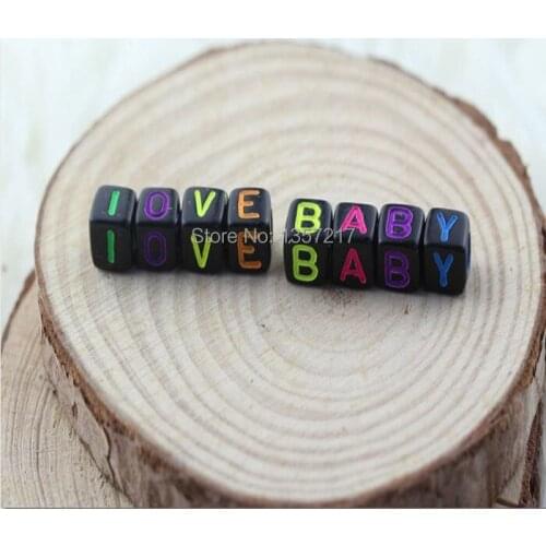 Love Baby 6mm 100pcs/lot Mixed colorful Alphabet/ Letter Acrylic Cube Beads for DIY Loom Rubber Bands Charm Bracelets