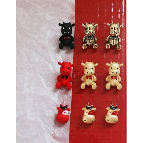 6pcs Korea Cartoon Cute animal Earrings for Women Mavericks alloy spray paint stud Earrings diy jewelry material accessories