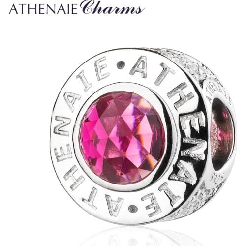 ATHENAIE 925 Sterling Silver Crystal Radiant Rose Red CZ Bead Fit All European Charm Bracelet Authentic Jewelry Gift