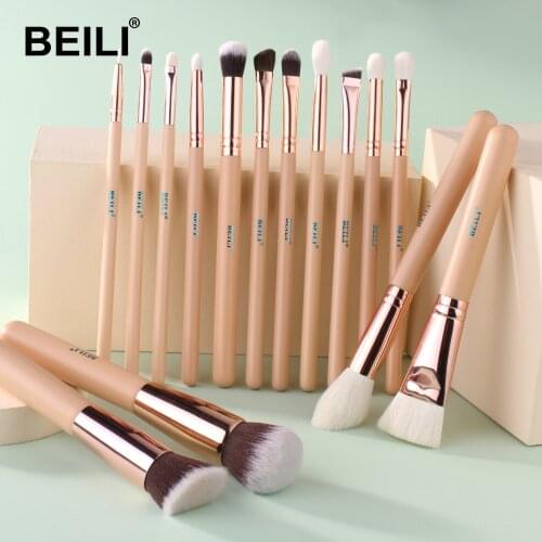 BEILI Pink Makeup Brushes Professional Foundation lip Concealer Eyeshadow pędzle do makijażu 15 pcs New Cosmetic Brush Set