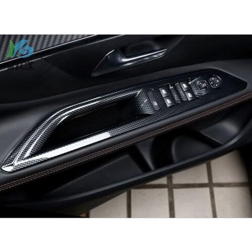 For Peugeot 3008 GT 2017 2018 LHD Car Door Armrest Panel Window Switch Lift Buttons Covers Trim Interior Decoration Accessories