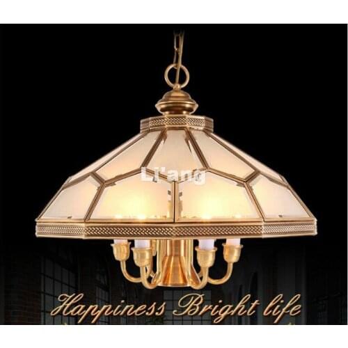 European Brass Pendant Antique Brass Chandelier D55cm H42cm Vintage Copper Glass LED AC110V/220V 100% Guaranteed Free Shipping