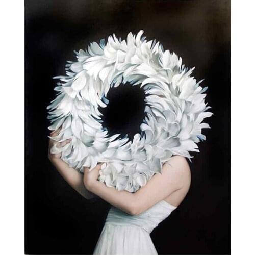 Full Square round Diamond painting Woman feather Diamond mosaic Embroidery rhinestone bedroom decoration nordic artZP-1916