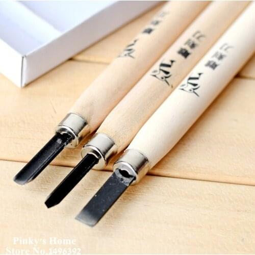 Stationery Knife Wood Carving Tools Chisel Woodcut Knife Wooden Handle Engraving Tools Set Rubber Stamp Cutting Knife