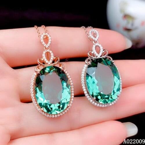 KJJEAXCMY fine jewelry 925 Sterling Silver inlaid Green crystal luxury girl new Pendant Necklace hot selling