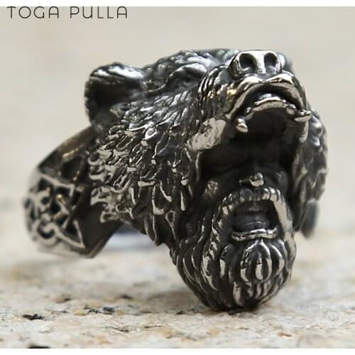 Vintage Celtics Knot Bear Warrior Rings For Men Fashion Stainless Steel Motor Biker Ring Nordic Viking Jewelry Big Size 7-15