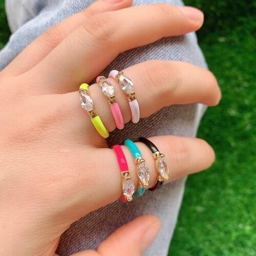 10PCS, Rainbow Colorful Girl Women Jewelry Neon Enamel Geometric Open Adjust Finger Ring