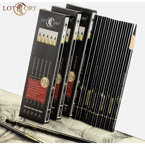 Lotory Charcoal Pencil 12Pcs Drawing Pencils Set Soft/Medium/Hard Black Carbon-Pen Sketch Pencil School Stationery Art Supplies
