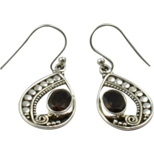 LoveGem Genuine Smoky Quartz EARRINGS 925 Sterling Silver, 33.7mm, AE2356