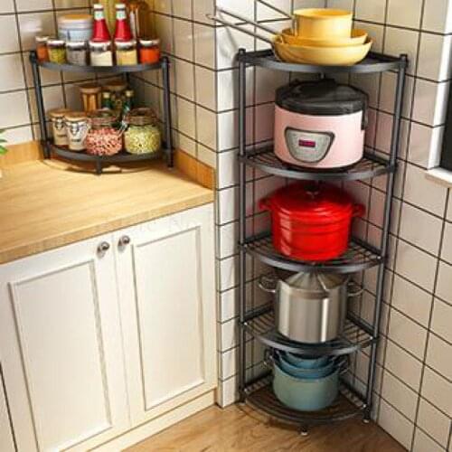 Kitchen Shelf Floor Multi-layer Corner Storage Pot Rack Stainless Steel Triangle Wall Corner Pot Rack Multi-function