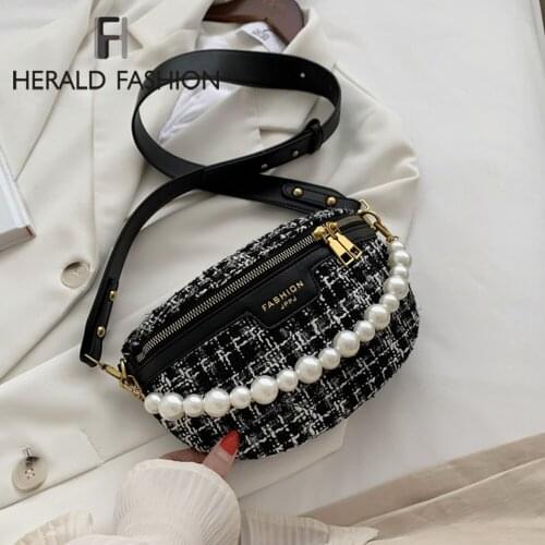 Woolen Pearl Fashion Women Chest bag Chain Fanny Pack Waist Bag Brand Belt Bag Female Waist Pack PU Leather Belly Crossbody Bag