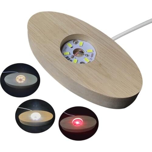 Night Light Solid Wood Material Luminous Lamp Base Colorful White and Warm Light Light Holder Accessories Ellipse Shaped