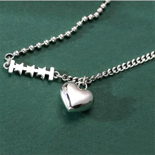 New Personality Stitching Star And Love 925 Sterling Silver Jewelry Creative Heart-shaped Clavicle Chain Retro Necklaces N225