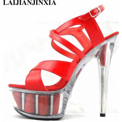 New European and American new sexy and beautiful waterproof platform 15cm high heel sandals, nightclub enticement dancing shoes