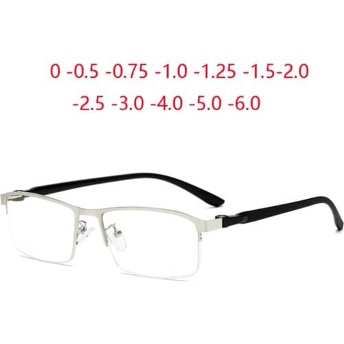 Half Frame Anti-blue Light Minus Lens Square Prescription Eyeglasses Unisex Metal TR90 Optics Glasses 0 -0.5 -0.75 To -6.0